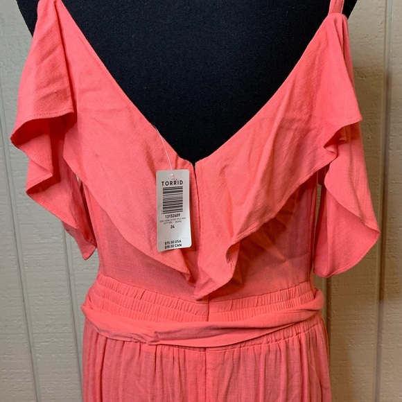 Torrid Textured Cold Shoulder Self Tie Coral Midi Dress, size 24. NWT. - Picture 7 of 8